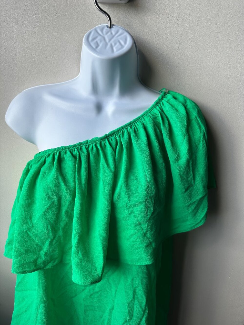 VICI Women's M Green One Shoulder Ruffle Flounce Top Blouse Textured Boho